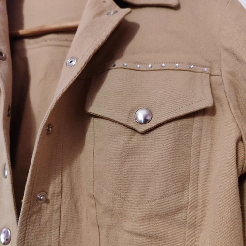 Jacket used beige coat with buttons and strass details on pockets