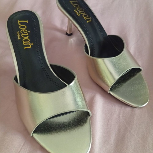 Mules gold color, new, size 38, 8cm heel