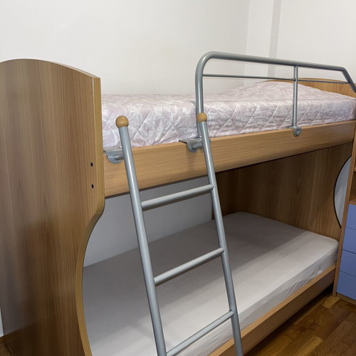 Neoset wooden bunk bed with two mattresses, like new