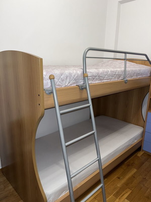 Neoset wooden bunk bed with two mattresses, like new