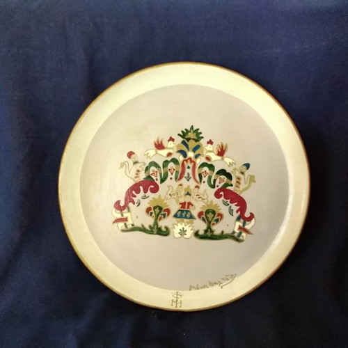 Ceramic painted plate handmade used Manos Faltaits Skyros