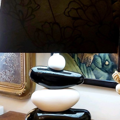 Ceramic table lamp with black fabric parallelogram lampshade like new