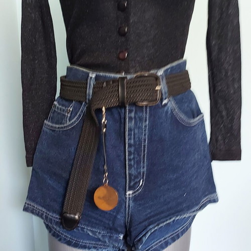 Vintage women's set with Pepe denim shorts, Alessa vest and Renato Balestra belt like new