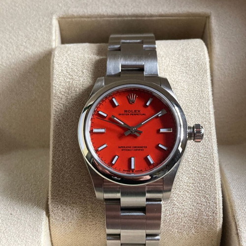 Rolex Datejust 31mm Red Face ladies watch like new with card