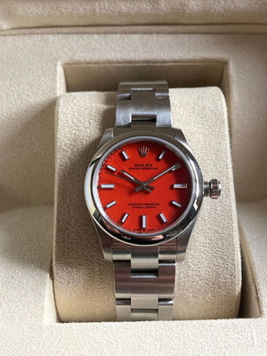 Rolex Datejust 31mm Red Face ladies watch like new with card
