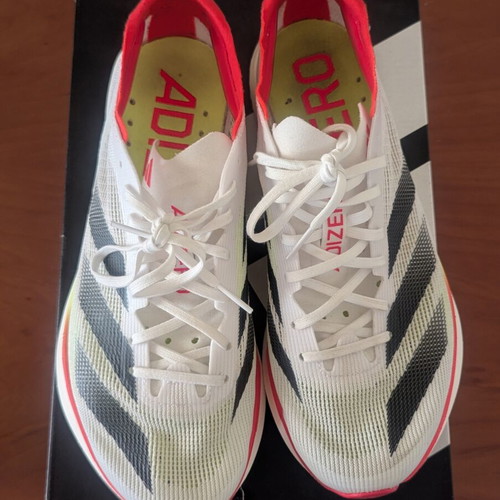 Adidas Adizero Takumi Sen 10 running shoes, white black lucid red