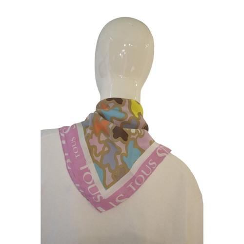 Tous silk square scarf pastel pink multicolor like new