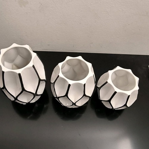 Modern vases used, set of 3, white and black color