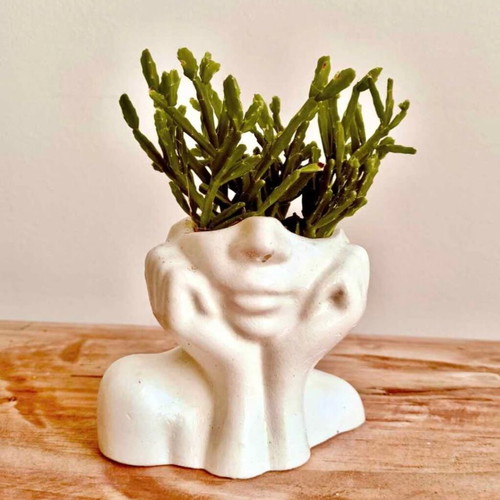 Handmade Cement Face Planter minimal artistic design
