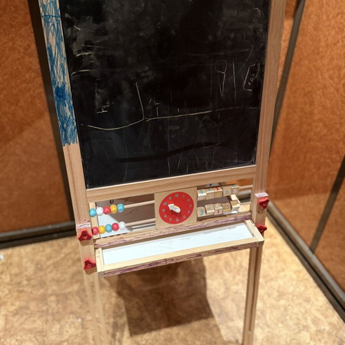 Wooden Double-Sided Kids Drawing Easel used with chalkboard and storage shelf