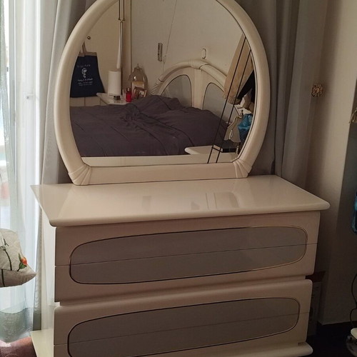 Bedroom furniture set with double bed, two nightstands, dressing table and mirror