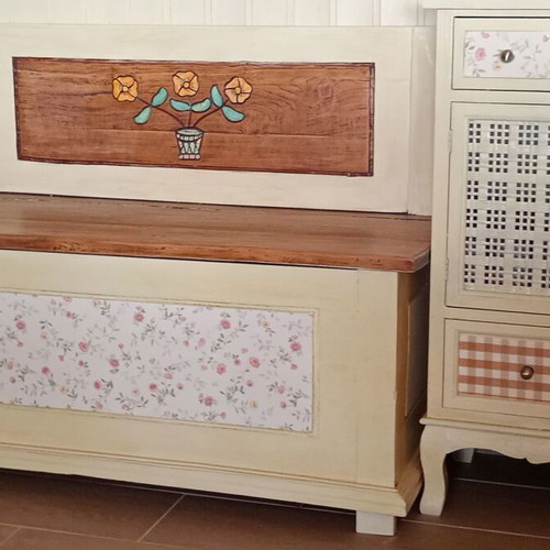 Wooden vintage bench with storage