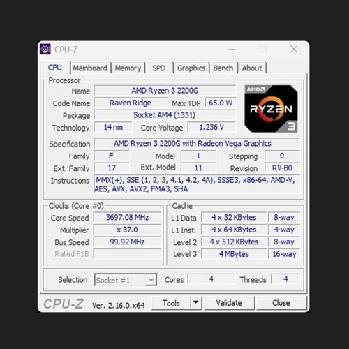 AMD Ryzen 3 2200G with Wraith Stealth cooler used