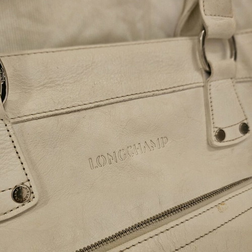 Longchamp leather tote bag used, white color