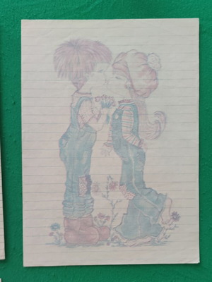 Φύλλο αλληλογραφίας Sarah Kay vintage, δεκαετία 1980