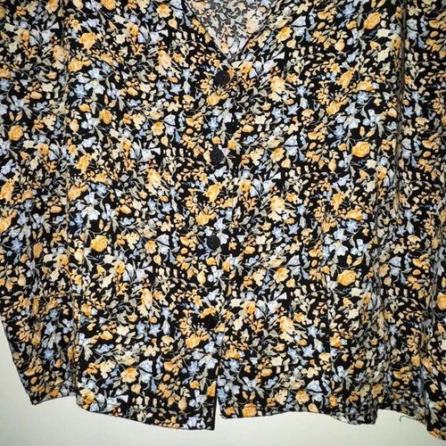 24Colours blouse with floral print, black ochre blue, size 40