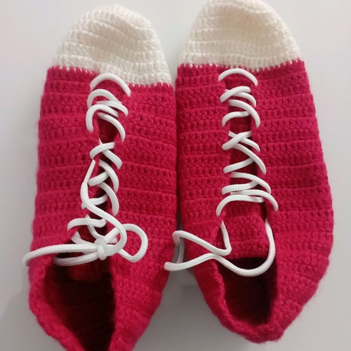 Handmade knitted socks red-white color, new