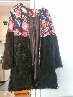Multicolored Panofori coat new with synthetic fur and pockets