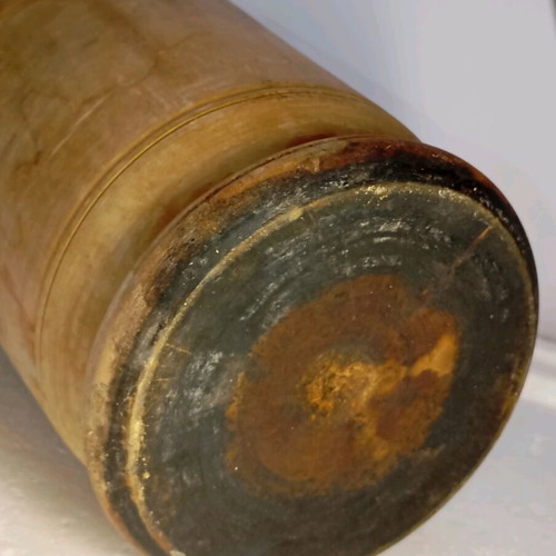 Wooden mortar used without pestle, height 18cm