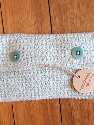 Handmade knitted wallet new, mint color, cotton