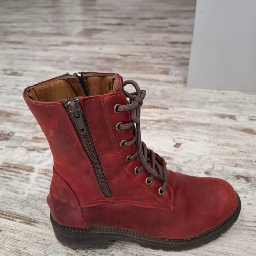 Burgundy leather ankle boots handmade used, size 36
