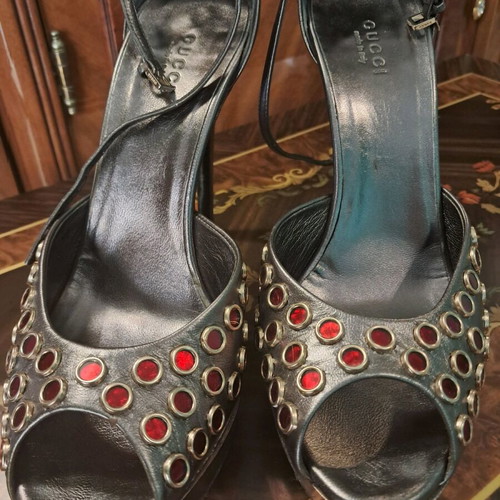Gucci sandals like new, red and silver, heel height 12 cm