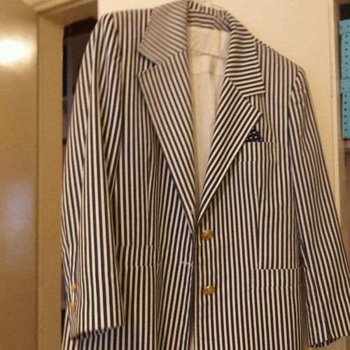 Women's striped blazer white with blue black stripe like new
