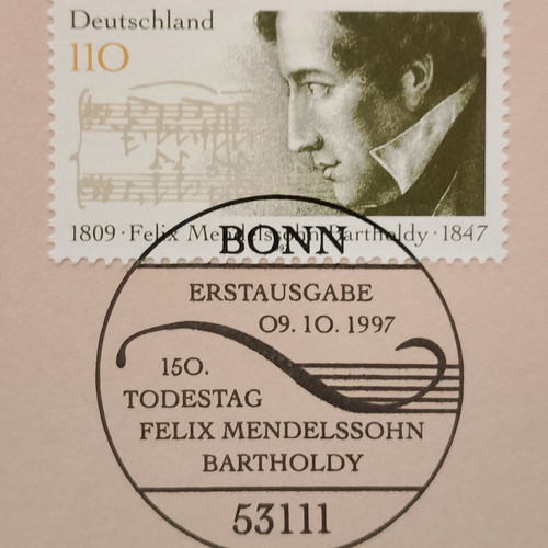 German 1997 stamp with Bonn first day cover, unsealed block