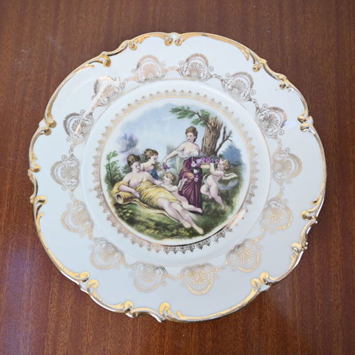 Porcelain plate Bavaria Germany used, neoclassical design with gold