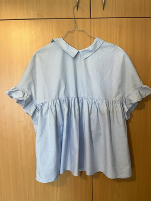 Sky blue Zara shirt used with short ruffle sleeve, size L