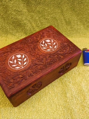 Large Carved Wooden Jewelry Box vintage, like new