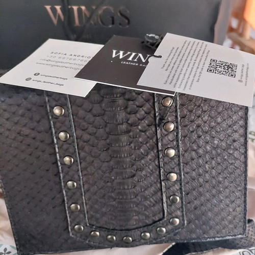 Wings shoulder bag handmade new, black with studs