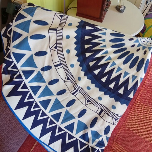Round beach towel 1.80x1.80 m new, blue pattern