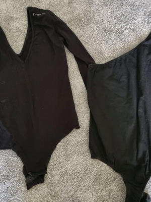 Black bodysuits used no S, long-sleeve Med and glamorous one-shoulder