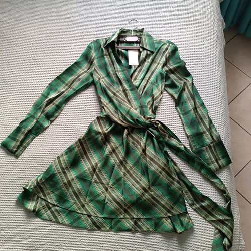 Mango green checkered dress satin texture new