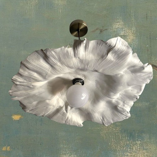 Handmade clay ceiling light, 56cm, Wabi-Sabi style