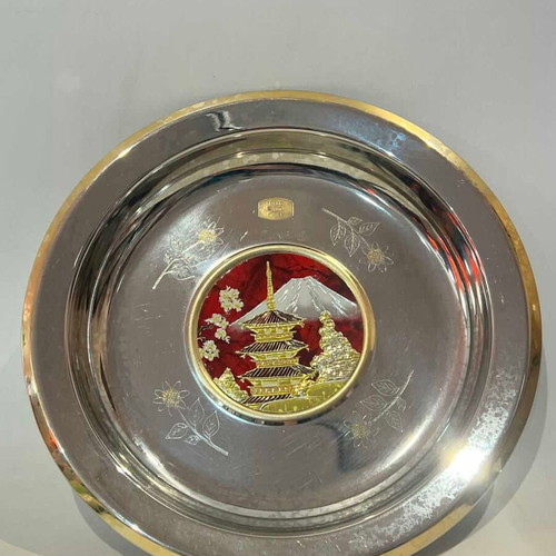 Collectible decorative plate The Art of Chokin Japan used 24K 2x22