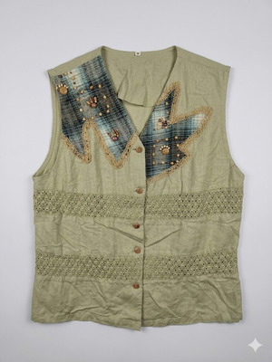 Vintage Boho vest with lace and beads like new, beige