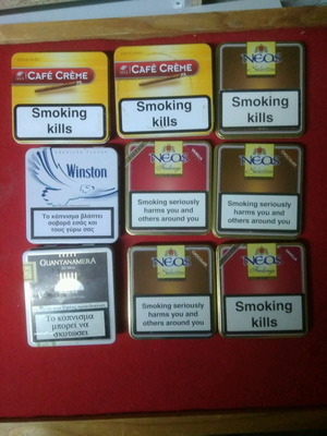 Метални кутии за цигари употребявани, комплект от 9 броя