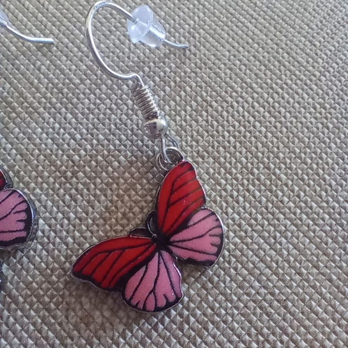 Butterfly earrings new, red and pink