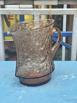 Vintage embossed smoked glass serving jug 20 cm used