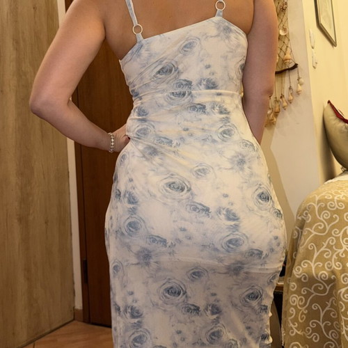 Floral dress, small medium, white and blue