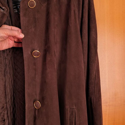 Leather coat with natural fur like new, Italian suede, fur collar and cuffs