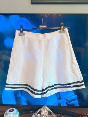 Aggel Knitwear Linen Shorts 100% New, High Waist, Black and White
