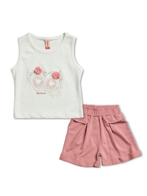 Strawberries Shorts & T-shirt Set Reflex new, white and pink, sizes 4-5 years