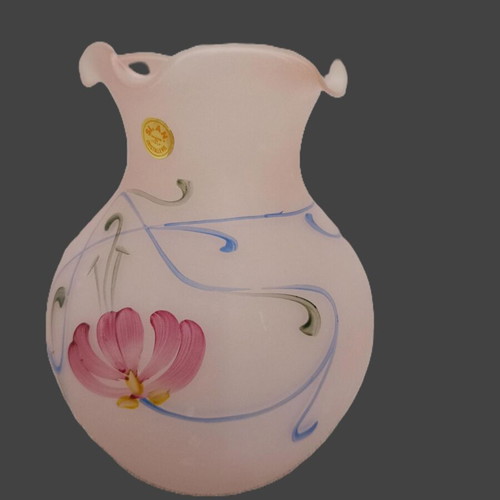 Italian hand-painted vase new, matte glass pink shade
