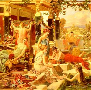 Ελαιογραφία σε καμβά, "The Roman Bath", Emmanuel Oberhausen, 140x100cm σε υπέροχη κορνίζα.