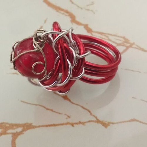 Wire Wrap ring in red shades handmade