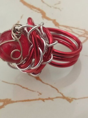 Wire Wrap ring in red shades handmade