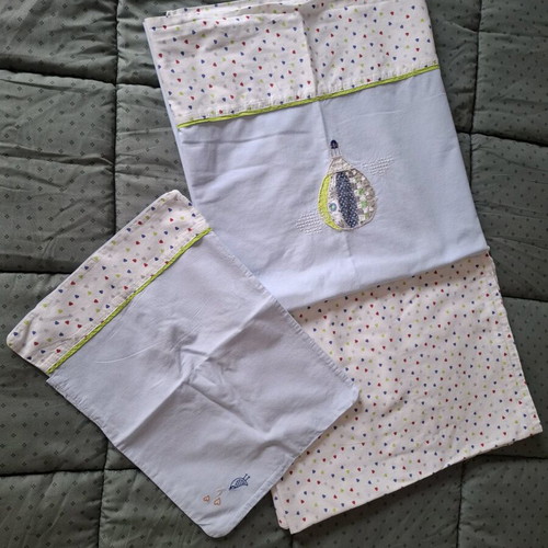 Kentia Bebe crib sheets like new, 3-piece set 100% cotton